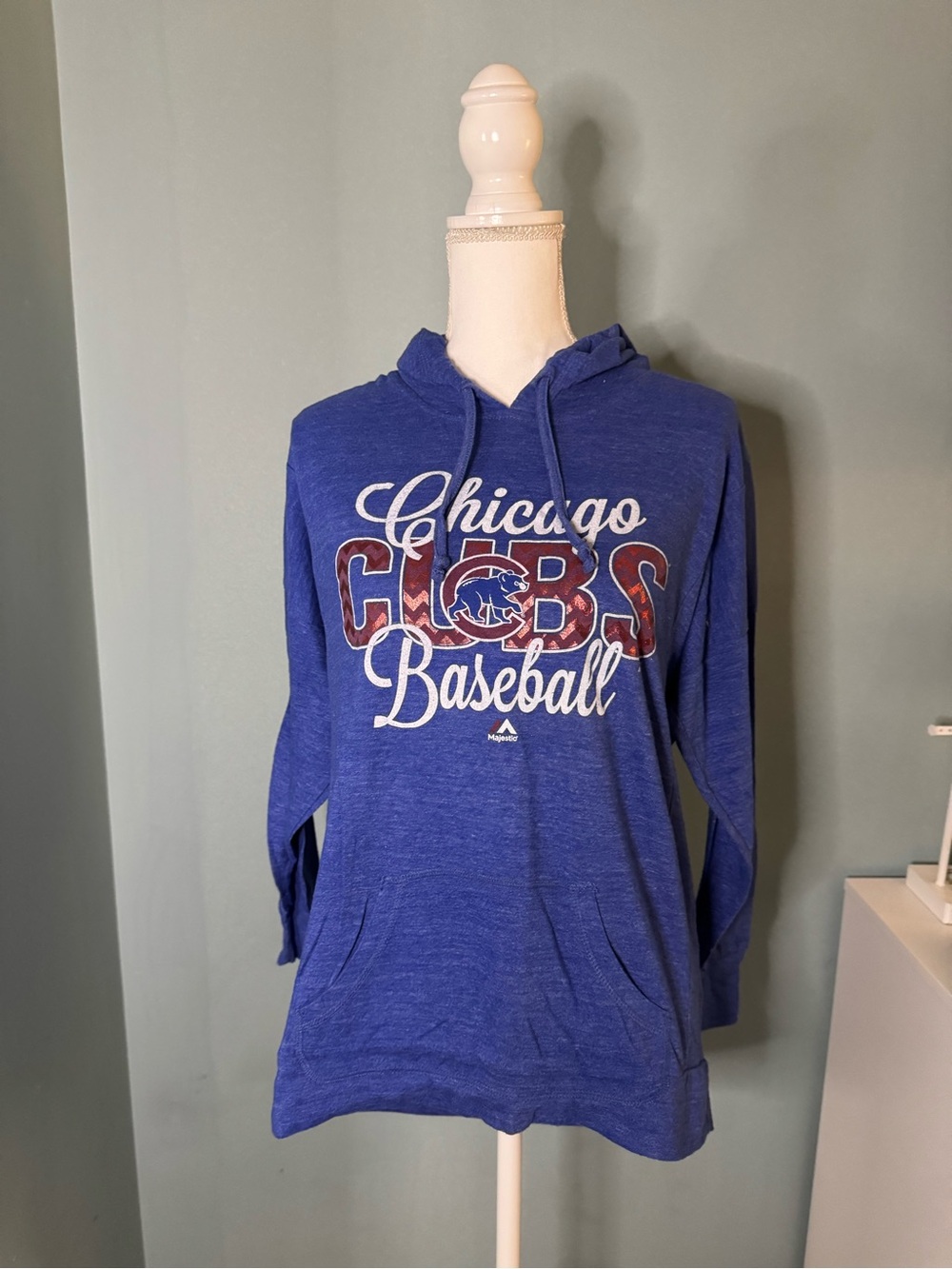 Chicago Cubs Baseball Blue Hoodie MLB Majestic Womens Medium lightweight